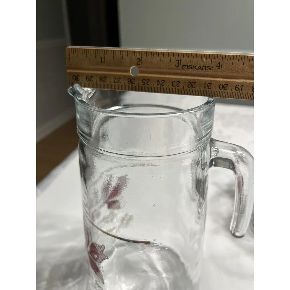 6pc Vtg Floral Glass Water Juice Pitcher w 10oz Drinking Tumblers Glasses Italy